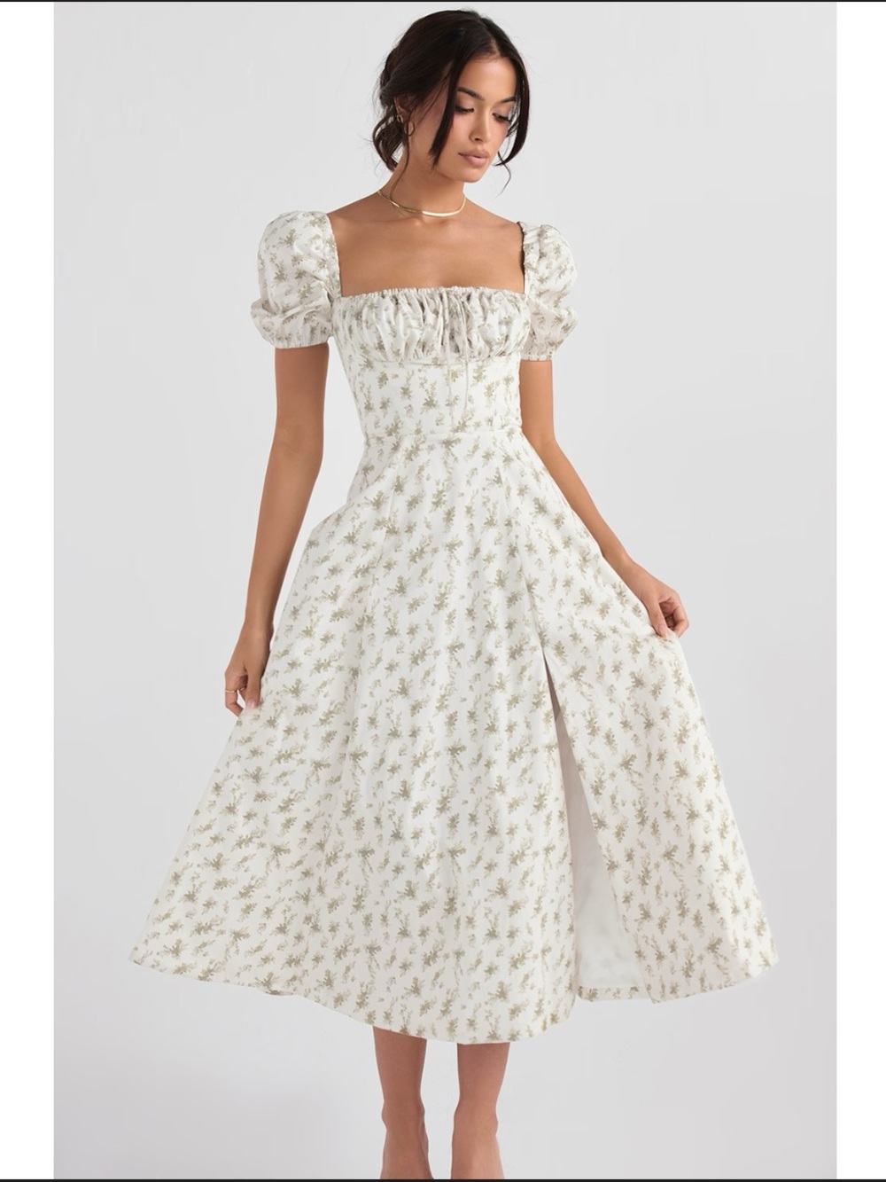 House of CB Tallulah Garden Print Puff Sleeve Midi Cottagecore Milkmaid Sundress - Picture 3 of 12